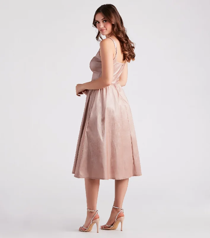 Melonie Formal Taffeta A-Line Midi Dress