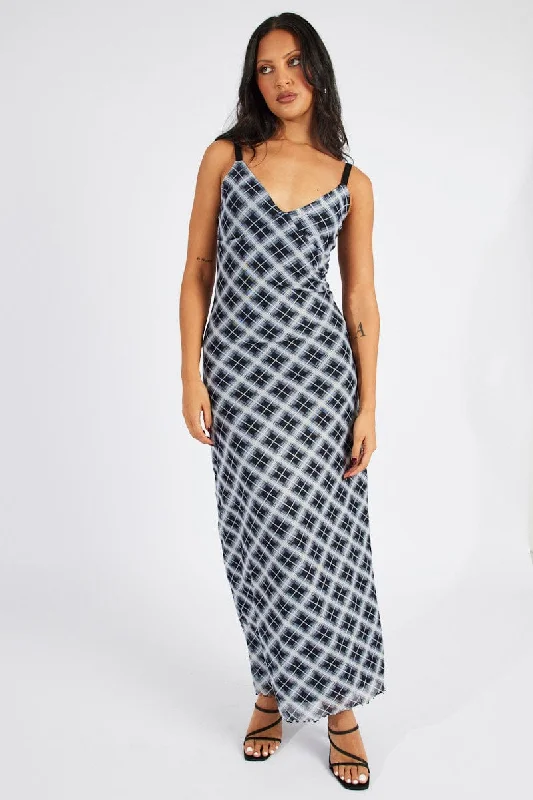 Multi Check Maxi Dress Sleeveless Bodycon Mess