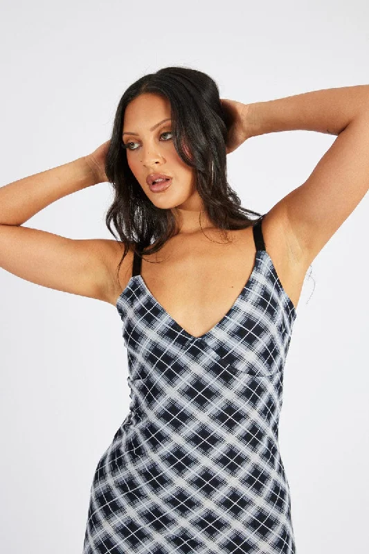 Multi Check Maxi Dress Sleeveless Bodycon Mess