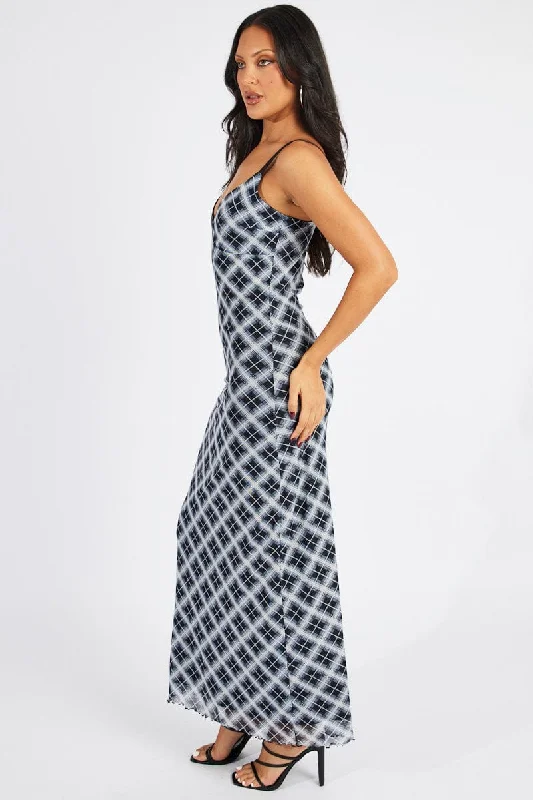 Multi Check Maxi Dress Sleeveless Bodycon Mess