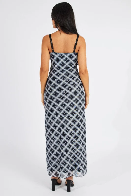 Multi Check Maxi Dress Sleeveless Bodycon Mess