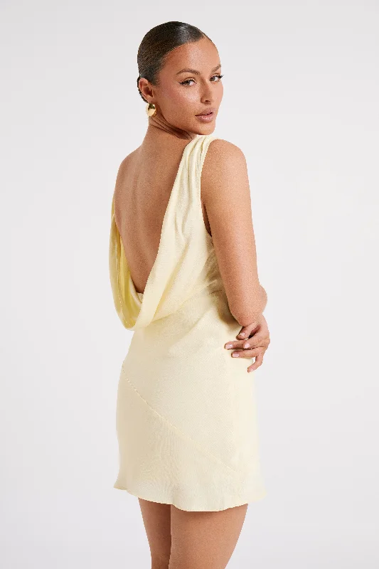 Nadia Satin Mini Dress With Cowl Back - Light Yellow