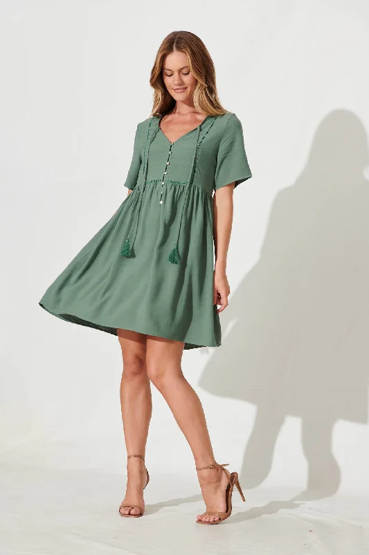 Nancy Smock Dress In Khaki Linen Blend