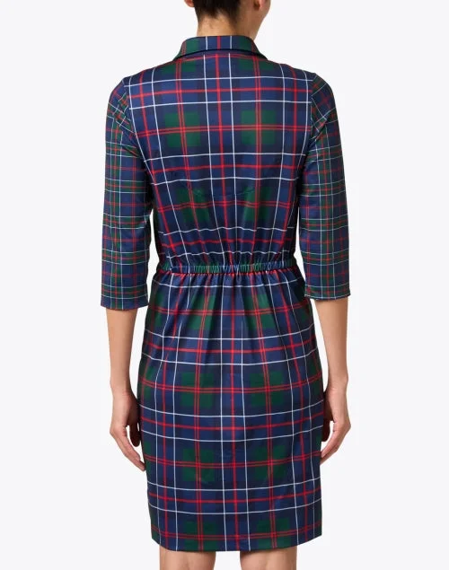 Navy Plaid Twist Front Dress