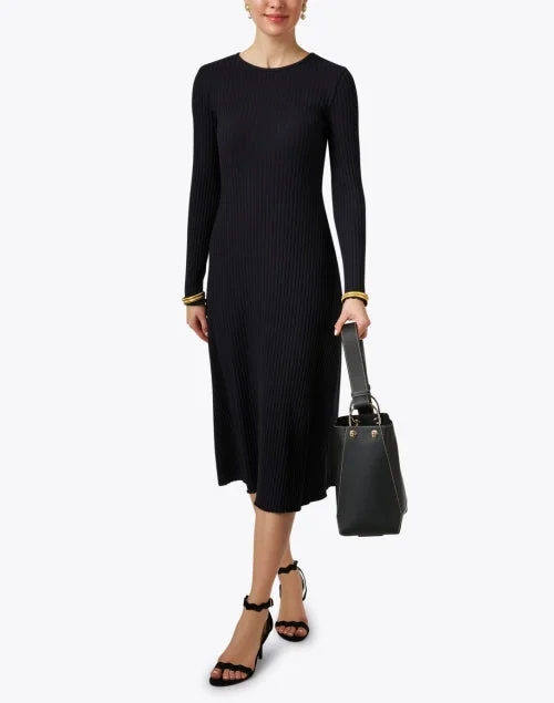 Navy Ribbed Knit Dress