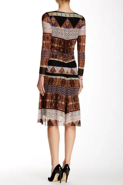 Nine West - 10571282-X51 Printed Ruched Long Sleeves Dress