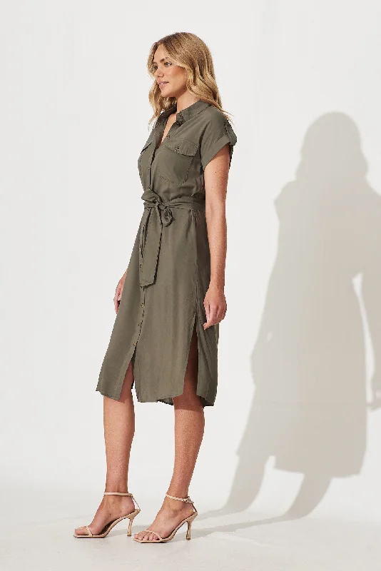 Nirvana Midi Shirt Dress In Khaki