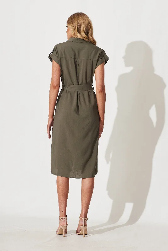 Nirvana Midi Shirt Dress In Khaki