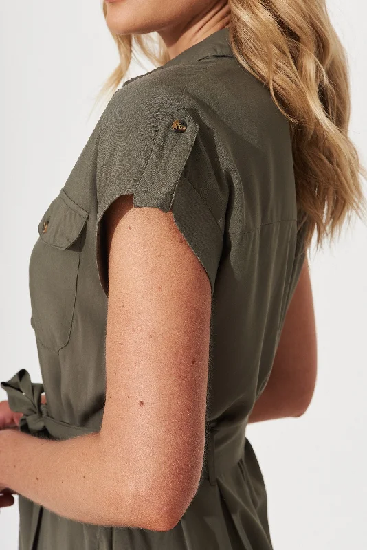 Nirvana Midi Shirt Dress In Khaki