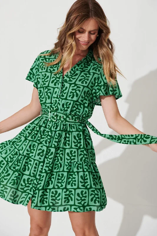 Notting Hill Shirt Dress In Green Print