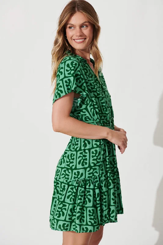 Notting Hill Shirt Dress In Green Print