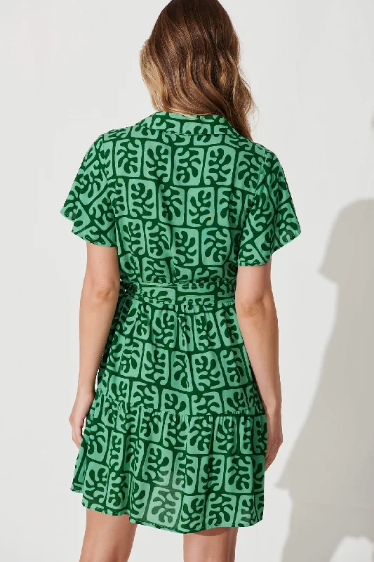 Notting Hill Shirt Dress In Green Print