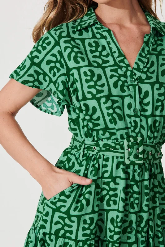 Notting Hill Shirt Dress In Green Print