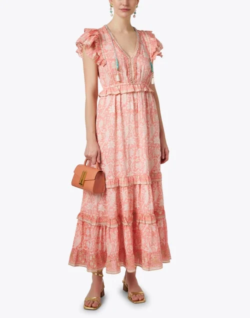 Paris Peach Floral Cotton Silk Dress