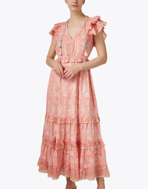 Paris Peach Floral Cotton Silk Dress