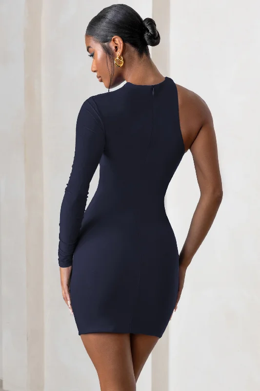 Perfect Touch | Navy One Shoulder Long Sleeve Mini Dress