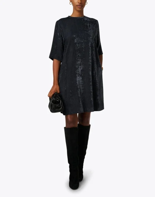 Petrolio Black Crushed Velvet Shift Dress