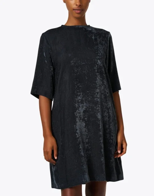 Petrolio Black Crushed Velvet Shift Dress