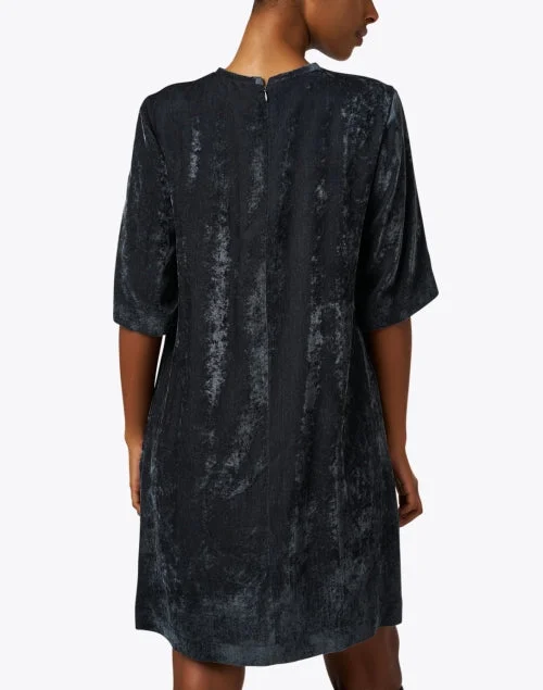 Petrolio Black Crushed Velvet Shift Dress