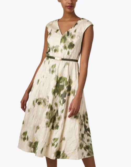 Pineta Ivory and Green Printed Dress