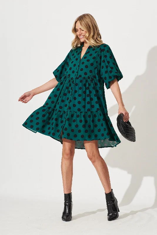 Revue Shirt Dress In Teal With Black Spot Print