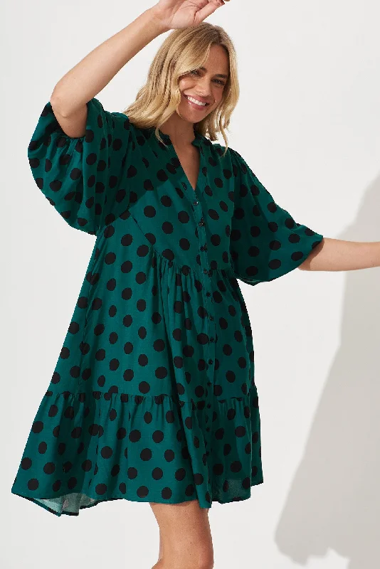 Revue Shirt Dress In Teal With Black Spot Print