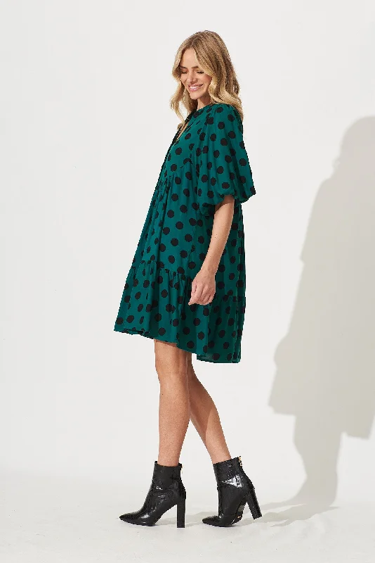 Revue Shirt Dress In Teal With Black Spot Print