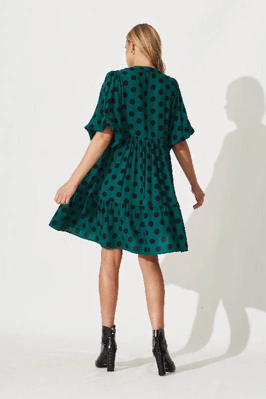 Revue Shirt Dress In Teal With Black Spot Print