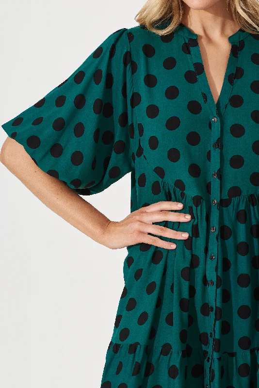 Revue Shirt Dress In Teal With Black Spot Print