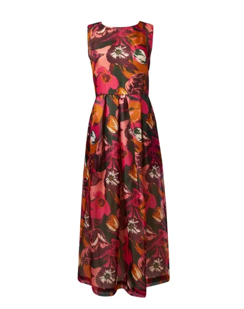 Riah Red Multi Floral Silk Dress