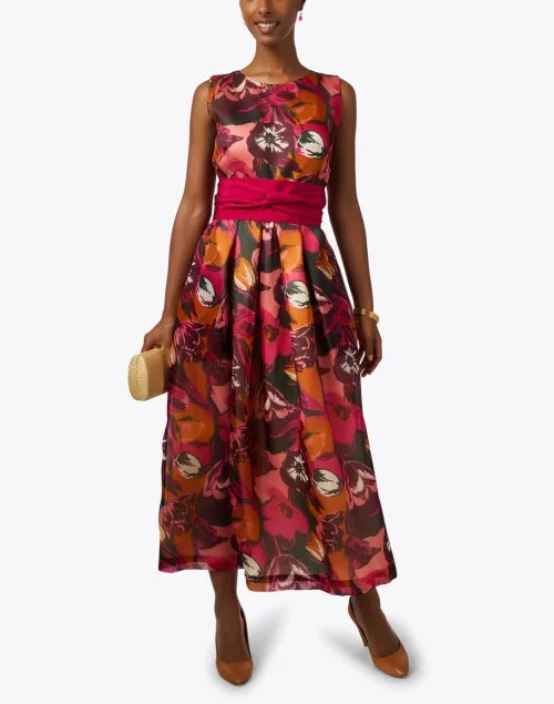 Riah Red Multi Floral Silk Dress