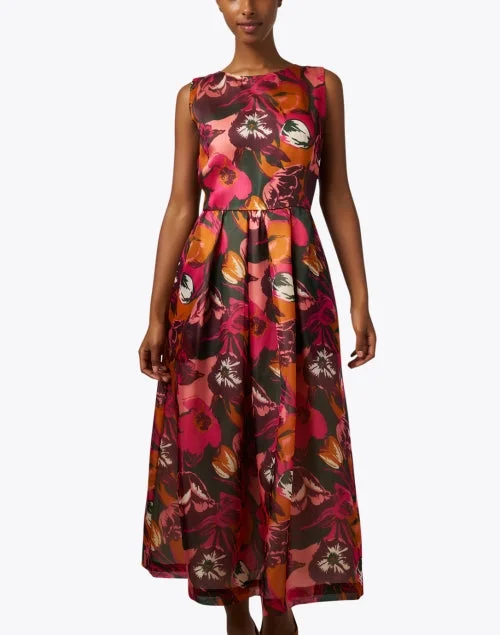 Riah Red Multi Floral Silk Dress