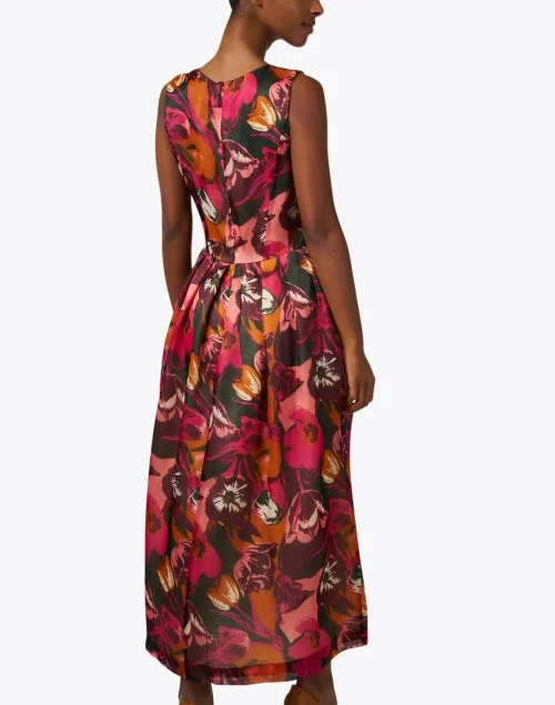 Riah Red Multi Floral Silk Dress