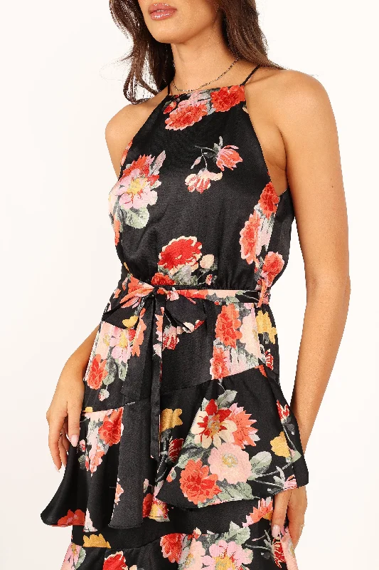 Sarona Halterneck Maxi Dress - Black Floral