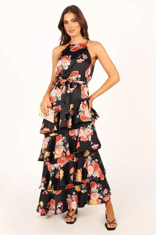 Sarona Halterneck Maxi Dress - Black Floral