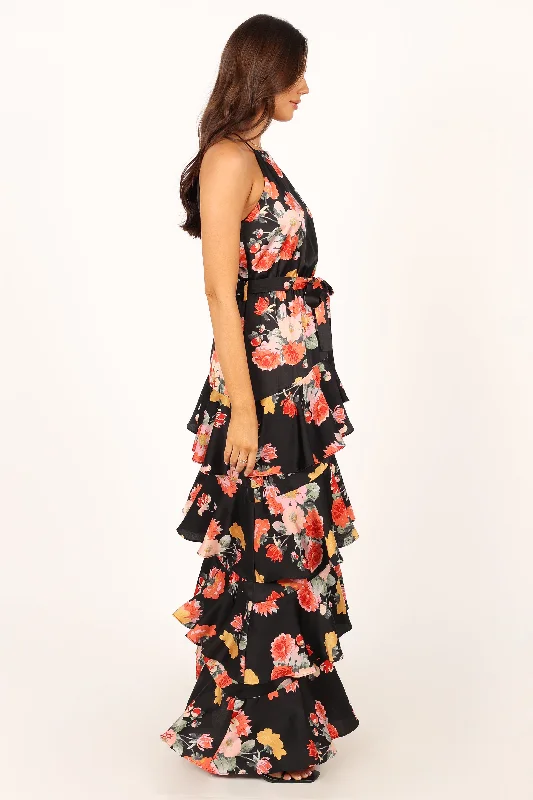 Sarona Halterneck Maxi Dress - Black Floral