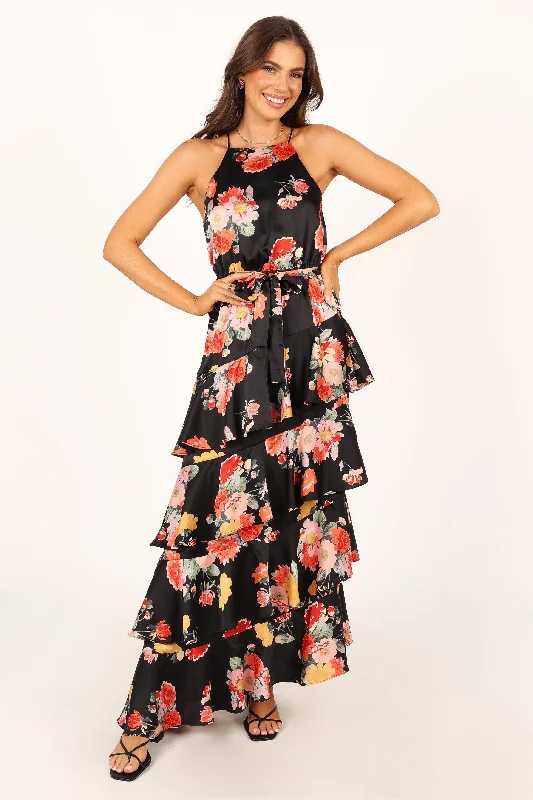 Sarona Halterneck Maxi Dress - Black Floral