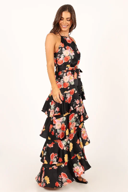 Sarona Halterneck Maxi Dress - Black Floral