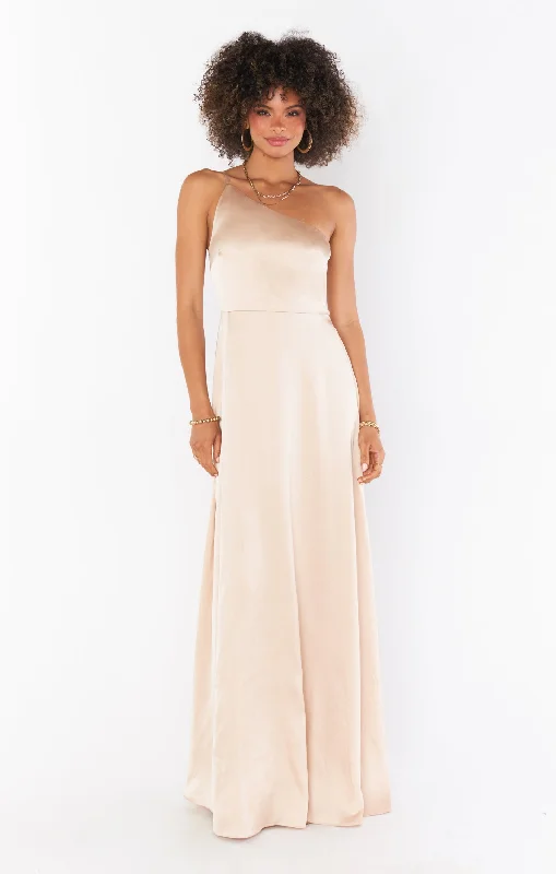 Shannon One Shoulder Dress ~ Champagne Luxe Satin