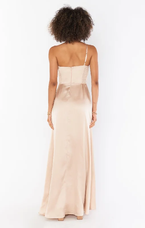 Shannon One Shoulder Dress ~ Champagne Luxe Satin