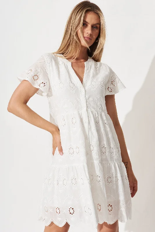 Shelby Shirt Dress In White Broderie