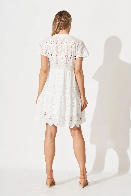 Shelby Shirt Dress In White Broderie