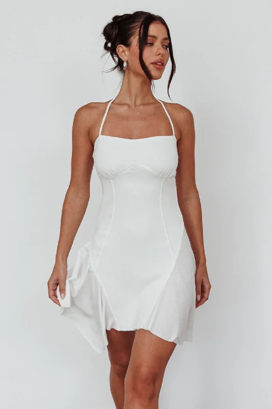 Sidonie Halterneck Godet Hem Mini Dress White