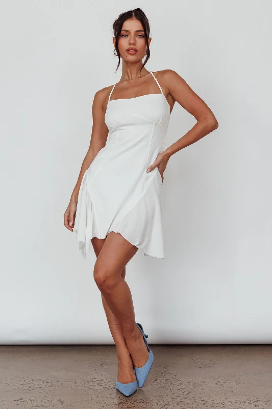 Sidonie Halterneck Godet Hem Mini Dress White