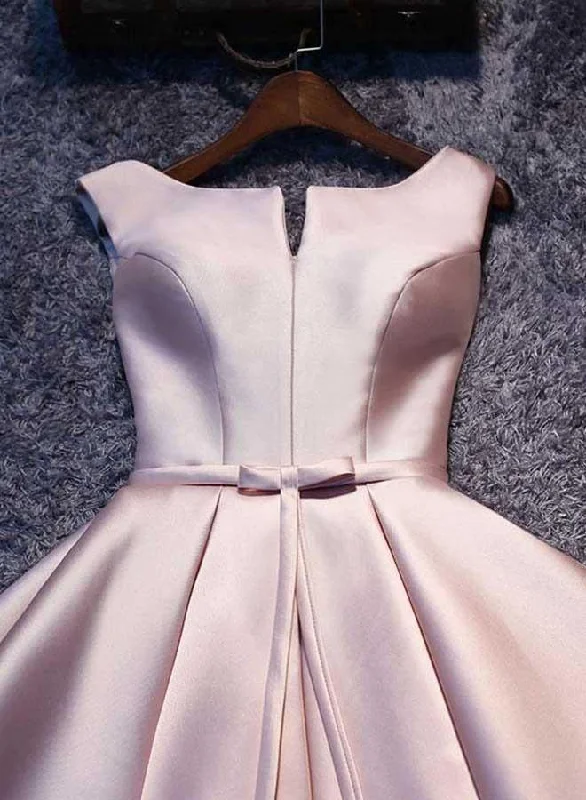 Simple Pink A line Satin Short Prom Dress Homecoming Dress PD148