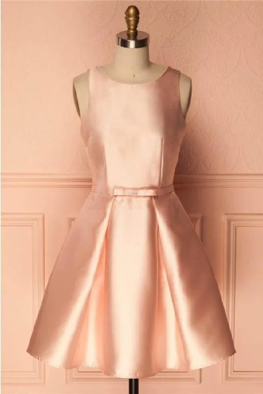 Simple Satin Short Prom Dress Homecoming Dresses with BowKnot PD146