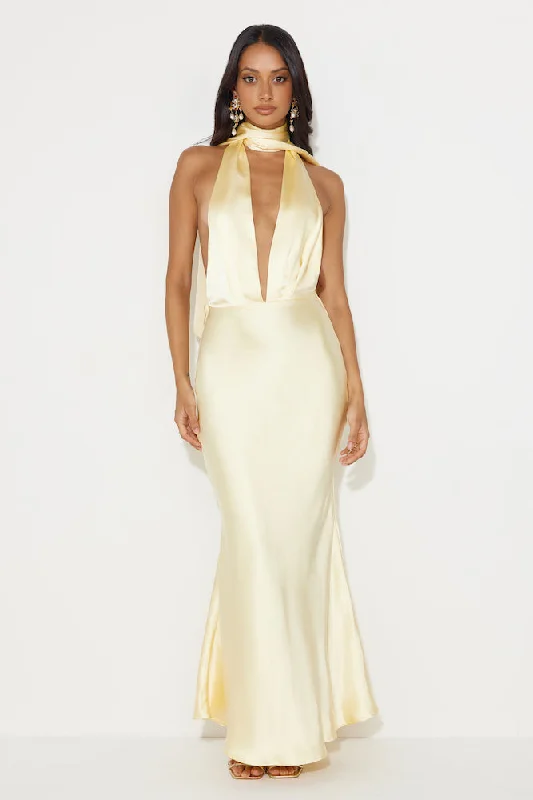 Slip On Class Satin Maxi Dress Yellow