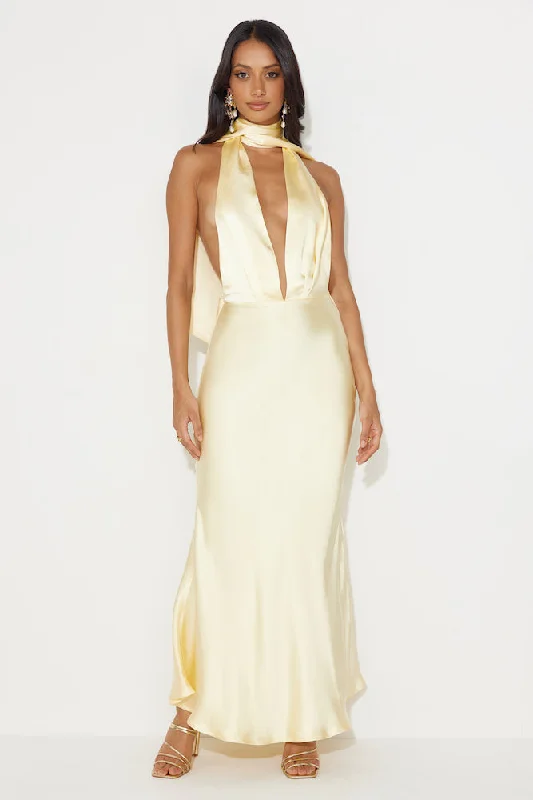 Slip On Class Satin Maxi Dress Yellow