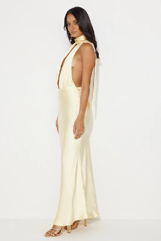 Slip On Class Satin Maxi Dress Yellow