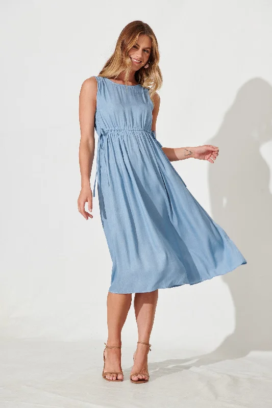 Stelley Midi Dress In Blue Cotton Blend